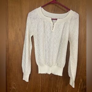 Vintage Cream Knit Sweater with Pearl Accents